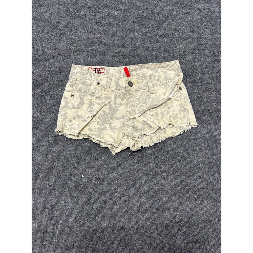 True Religion Shorts Womens Size 26 Cream Leopard Print Raw Hem Stretch Denim